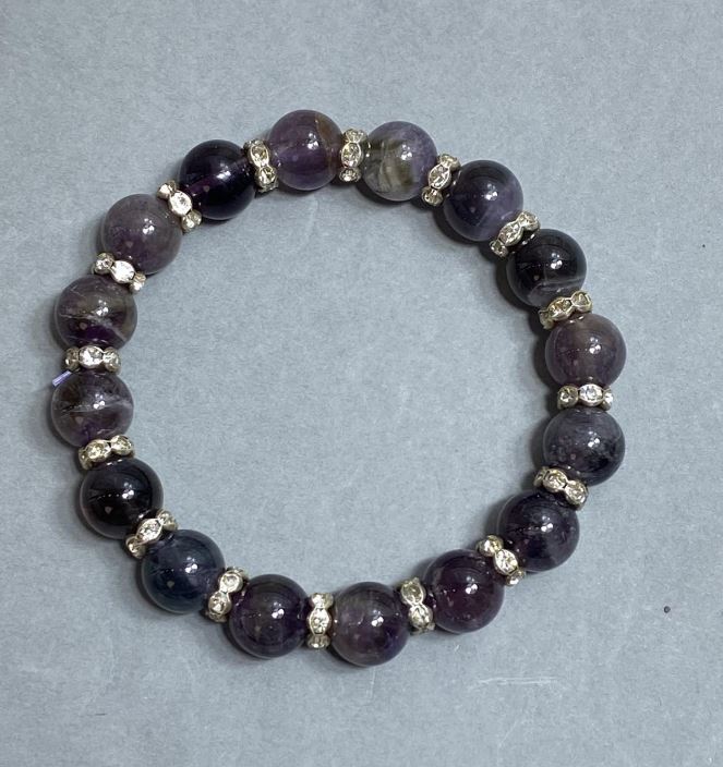 Amethyst bead bracelet, 10.5 mm diameter, 18 cm length, stretch