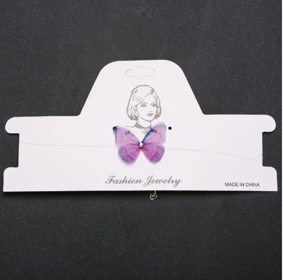 Choker on invisible thread Butterfly (Organza) Purple, diameter 33x27 mm, length 32–38 cm