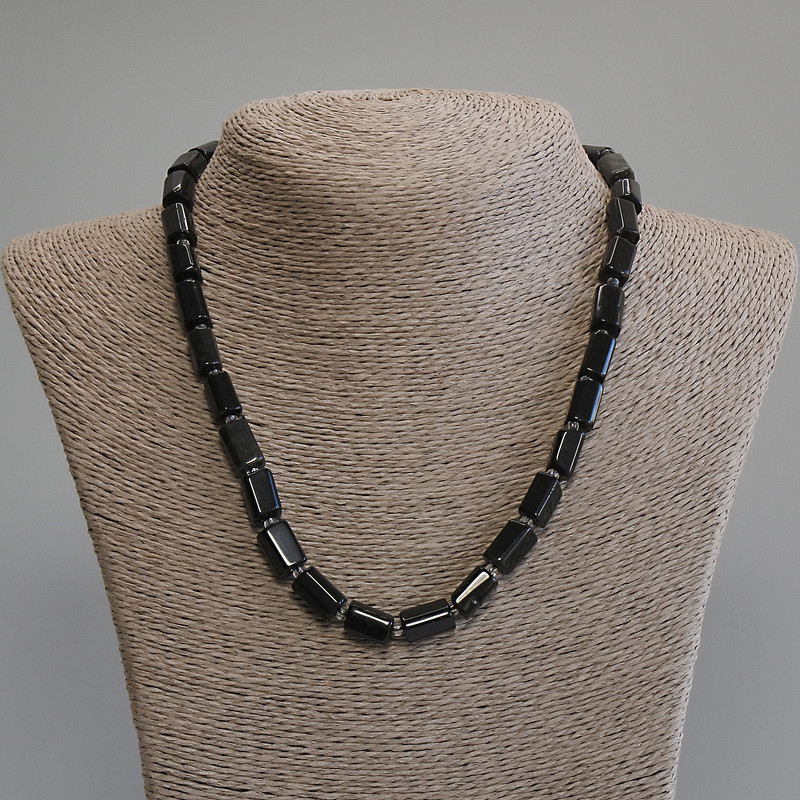 Black Tourmaline Necklace, Faceted, stones 10-13×7-8 mm, 3 mm beads, length 45 cm, with a clasp