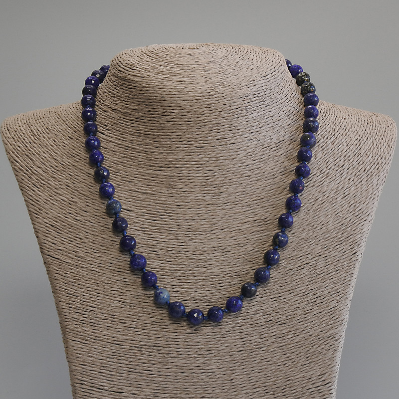 Lapis lazuli necklace with faceted beads, 8 mm diameter, 50 cm length with clasp