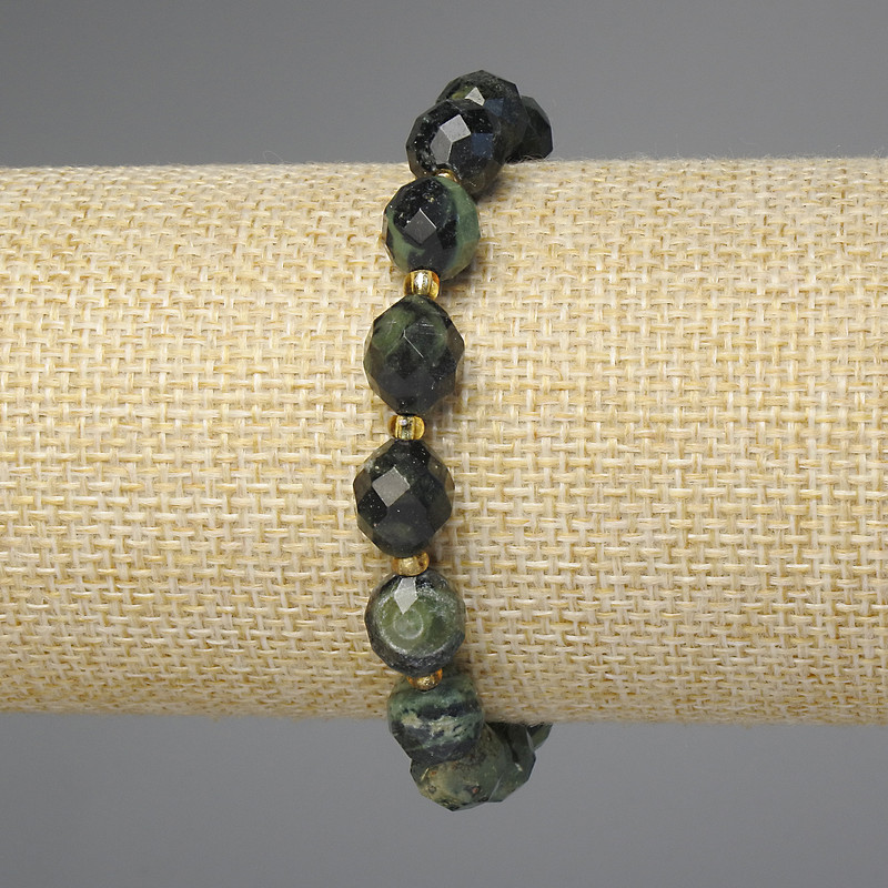 Ocean Jasper Bracelet with Faceted Beads, 10×8 mm, length approx. 18 cm, stretch