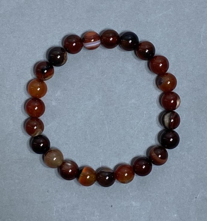 Agate Bracelet with Smooth 8mm Beads, 18 cm Stretch