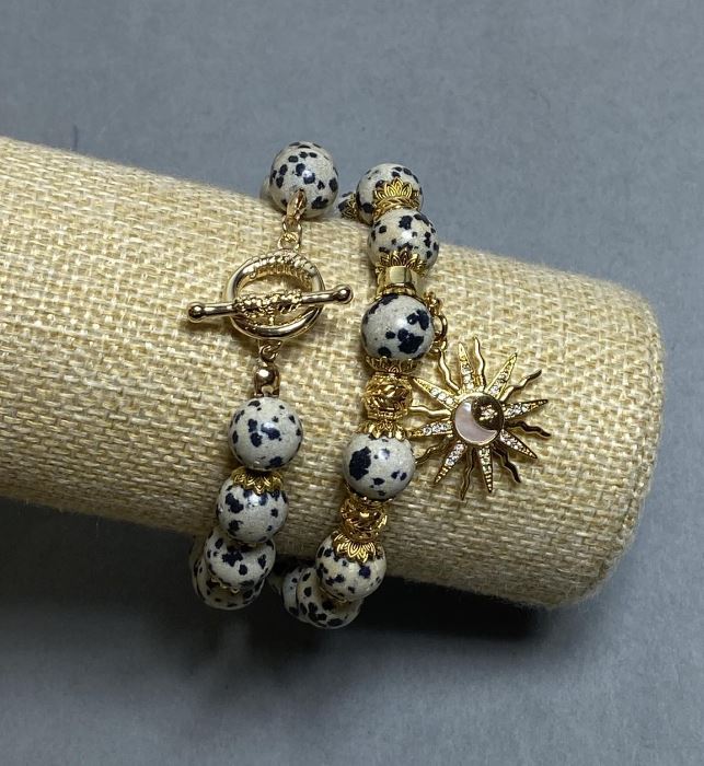 Set of Dalmatian Jasper Bead Bracelets – 10 mm Beads, Length About 20 cm