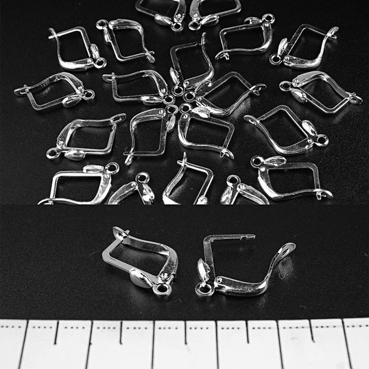 Jewelry Findings Ear Wires English Lock 'Teardrop' 50 pairs ±14×10 mm + silver-tone metal