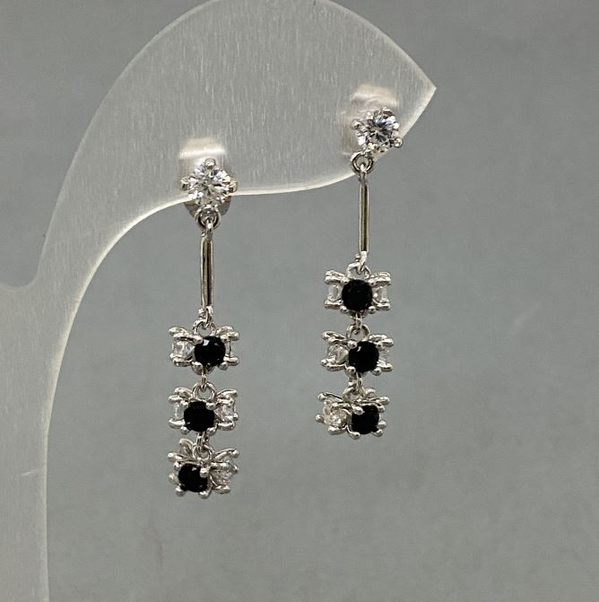 Xuping Earrings with Black Cubic Zirconia, Length 30mm ±, Thickness 6mm ±, Rhodium