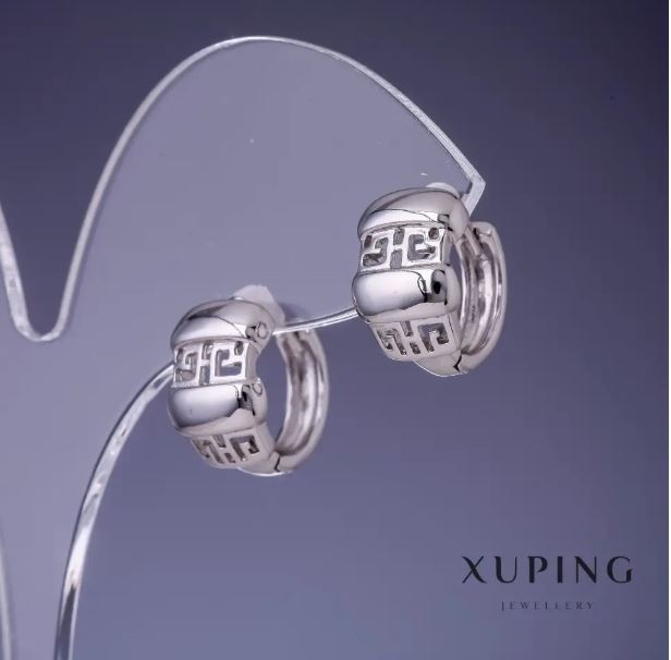 Xuping Earrings with Greek Pattern Rhodium