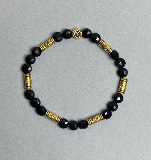 Tourmaline Bracelet Faceted Coin 6mm ± with Metal Inlays, 18 cm Stretch