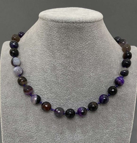Agate Faceted Bead Necklace, 9.5 mm beads, 45 cm length with clasp