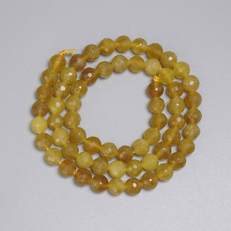 Yellow Quartz Beads, Faceted 6mm Ball, 38 cm Thread