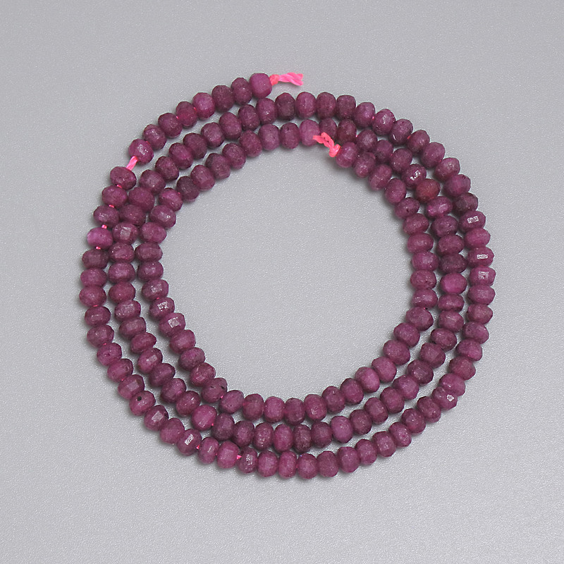 Ruby Beads, Faceted Rondelle 4x3 mm, Length 39 cm, On Thread