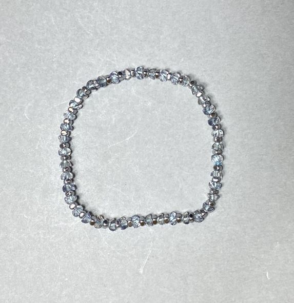 Suvorovski-Style Bead Bracelet, 4x3 mm + Hematite Rondelle 4x2 mm, 18 cm Stretch