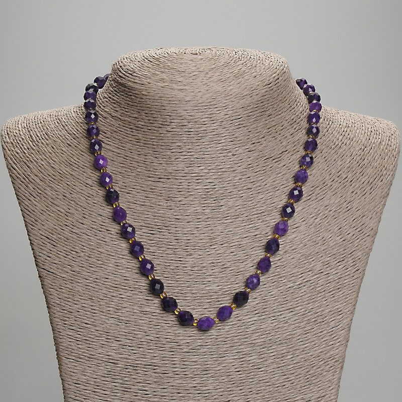 Sugilite Necklace with Faceted Beads, 8x6 mm diameter, approximately 3 mm seed beads, length 45 cm, with clasp