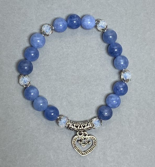 Bracelet with Aquamarine Beads 8mm +/- and Czech Crystal Rondelles 6x4mm +/-, 18 cm Stretch