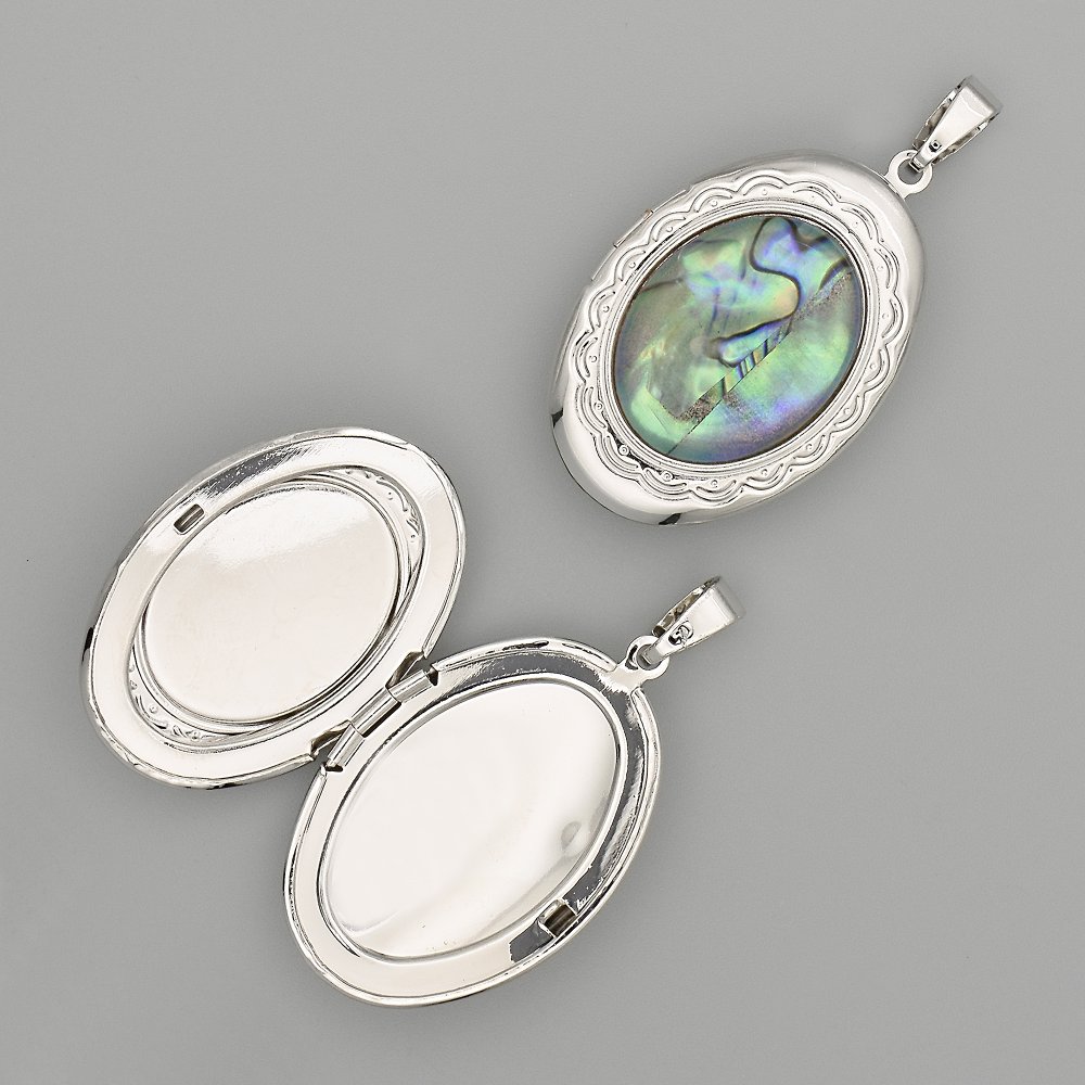 Haliotis Pendant, Oval, Silver-Toned Metal, 45x25 mm +/- for Photo Storage