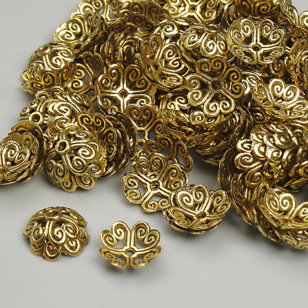 Bead caps for beads, gold color, 8 mm diameter, hole diameter ~0.8 mm, packaging 20 g (~145 pcs)