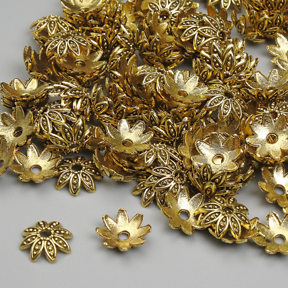 Bead caps for beads, gold color, 8mm diameter ±, 1.7mm hole, packaging 20 g (~165 pcs)