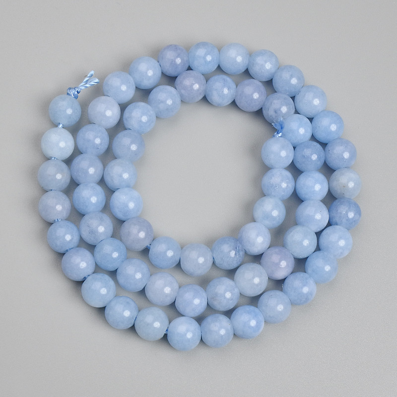 Aquamarine Beads - Smooth Round Spheres, 6 mm Diameter ±, On Thread, 38 cm Length
