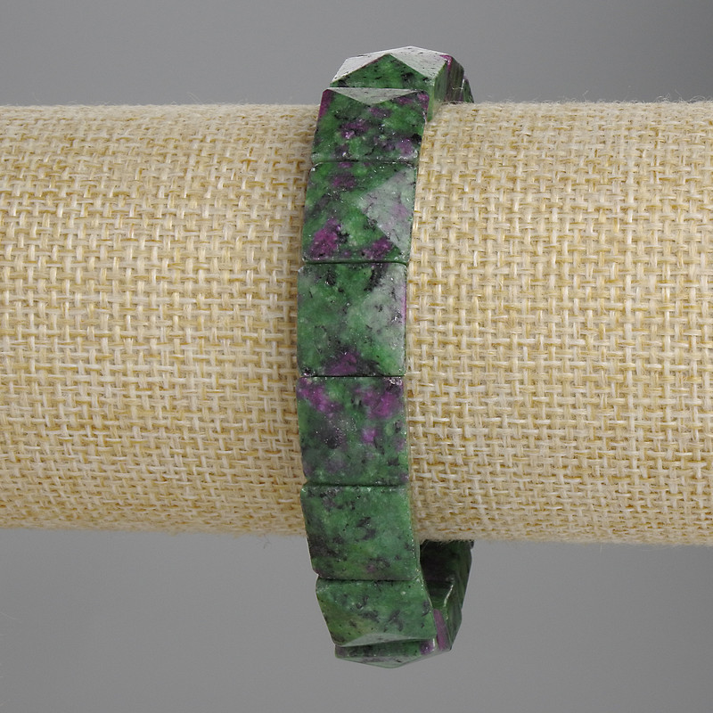 Zoisite Bracelet with Faceted Links 12×12 mm, about 18 cm length, stretch