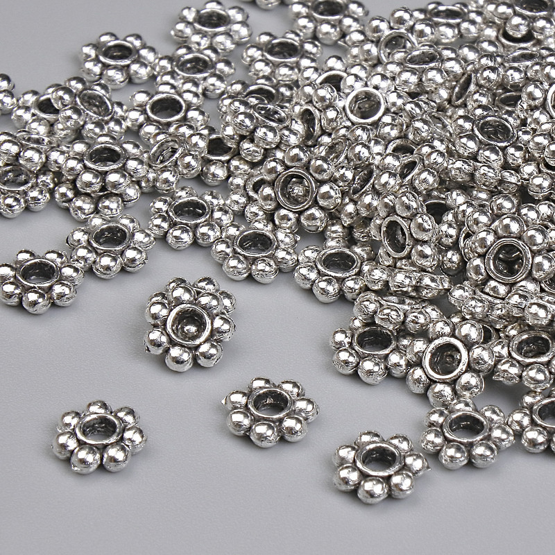 Bead insert findings, silver metal color, 6x1.5 mm, hole diameter ~1.5 mm, packaging 20 g ~115 pcs.