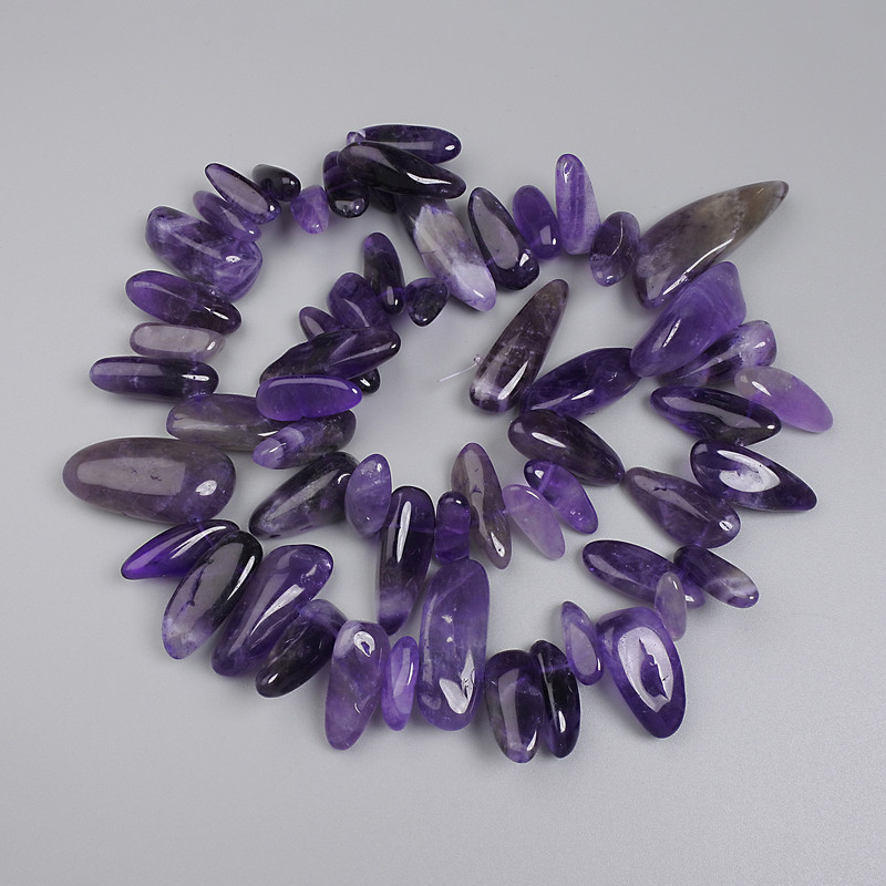 Amethyst Faceted Beads, 16–22 × 7–10 mm, on a thread, length 40 cm+