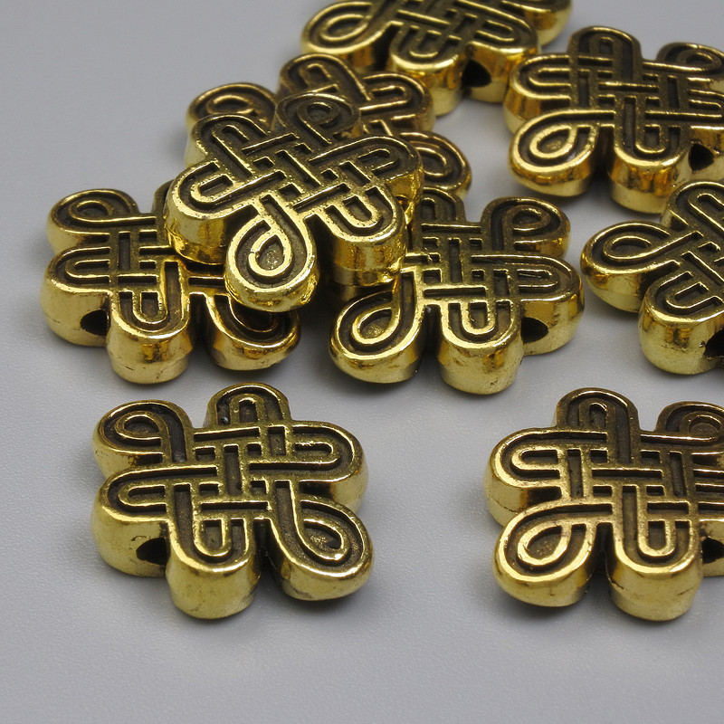 Bead Insert 'Infinity Knot' - Gold color, 13x17 mm diameter, hole diameter ~1.3 mm, packaging 20 g (~9 pcs)