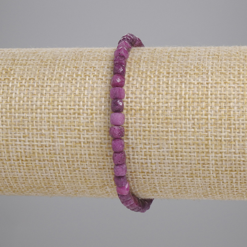 Ruby Bracelet with Faceted Cubes 4x4 mm, 18 cm Length, Stretch