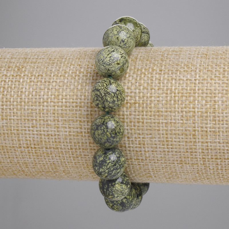 Serpentine bracelet with smooth beads, 12mm diameter, 18cm length, stretch