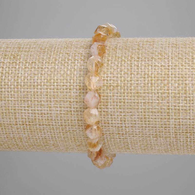 Bracelet with natural citrine, faceted beads, 7×6 mm, 18 cm (stretch)
