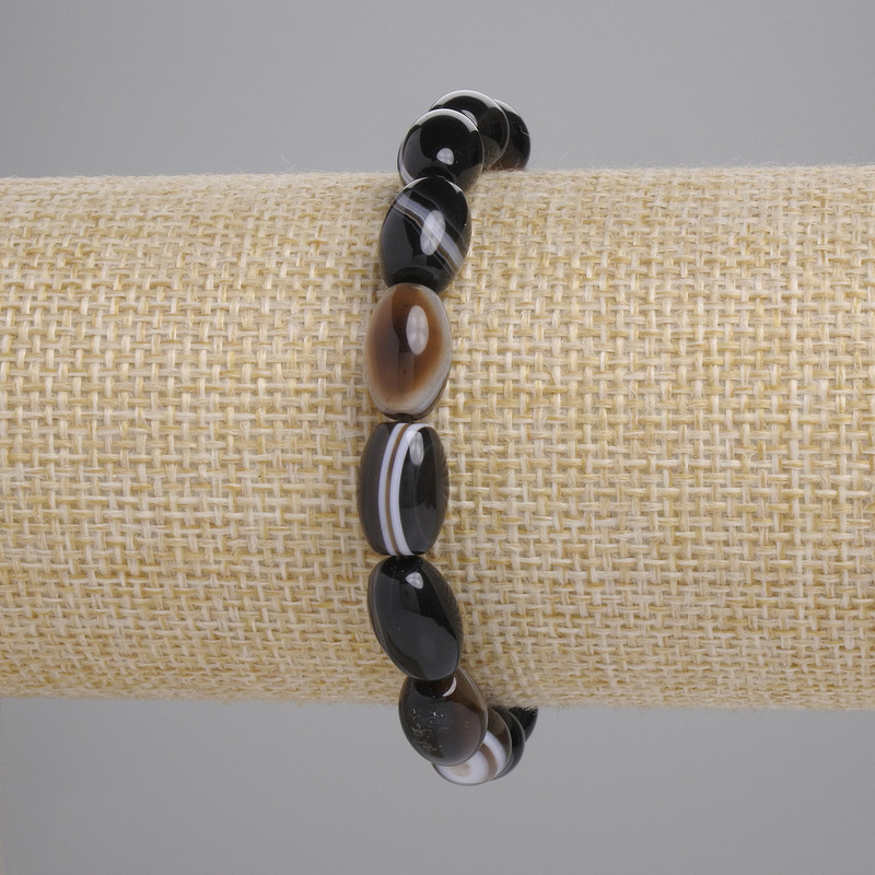 Agate Grain Bead Bracelet, 12×8 mm, 18 cm stretch