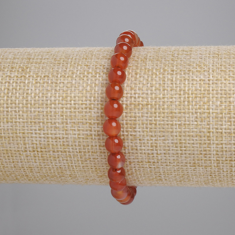 Carnelian Bracelet with Smooth Round Beads, 6mm Diameter, 18cm Length, Stretch