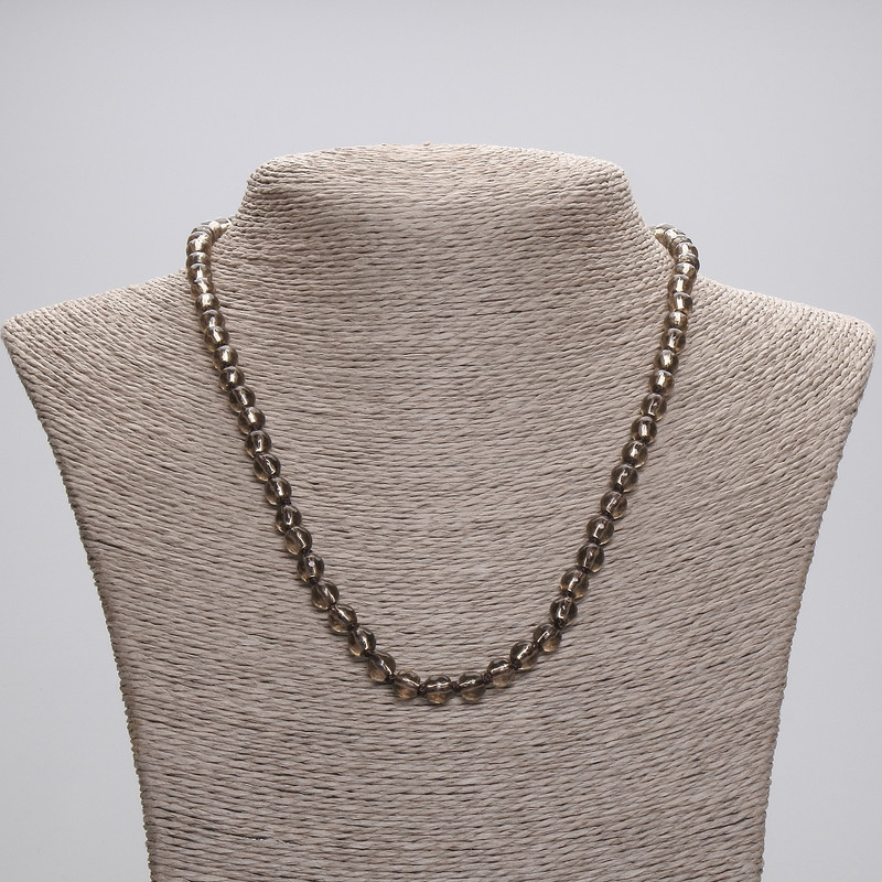 Smoky Quartz Faceted Bead Necklace, 6 mm Diameter, 45 cm Length, with Clasp