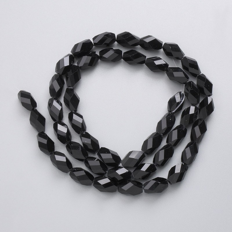 Czech Crystal Beads on thread, black matte, faceted diamond-shaped, 9x5mm +/-, 41cm +/-