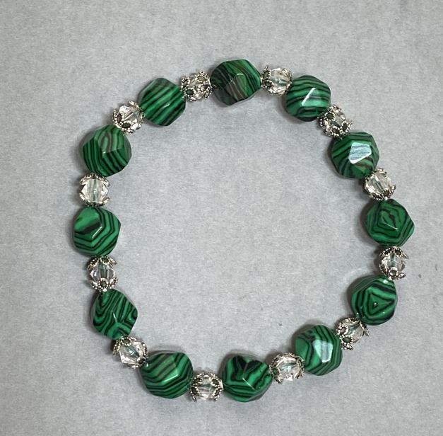 Faceted Malachite Bracelet, 18 cm, elastic