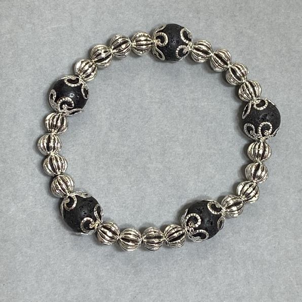 Браслет Лава гладка кулька, діаметр 10мм+- з металевими вставками, довжина 18см+-стрейч