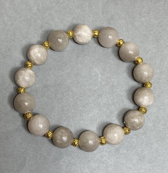 Rutile Quartz Bracelet (Synthetic) with Smooth 10 mm Beads, Metal Inlays, 18 cm Elastic