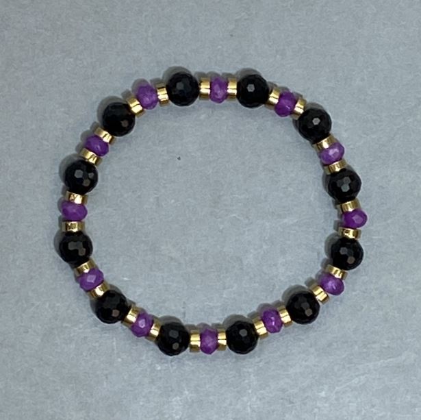 Sugilite Bracelet with Faceted Rondels 6x4 mm +/- and Czech Crystal Faceted Beads 8 mm +/-, Length 18 cm +/- Stretch