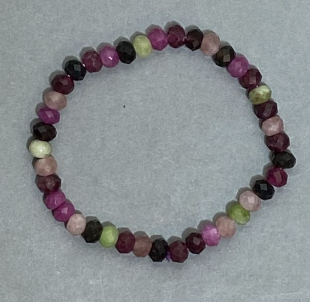 Faceted Tourmaline Rondelle Bracelet, 6.5×4.5 mm, 18 cm stretch