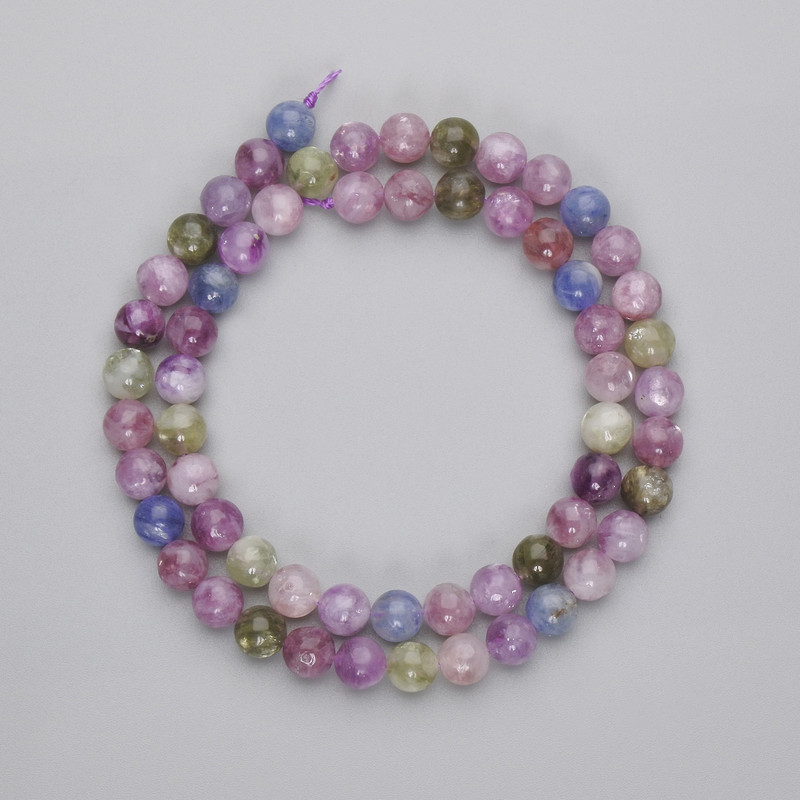 Lepidolite Beads, Smooth Spheres, 6.5 mm Diameter, 39 cm Length on Thread