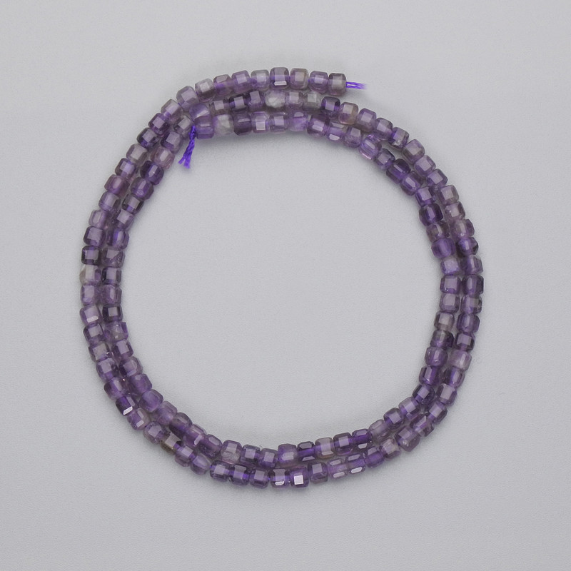 Amethyst Beads, Faceted Cube, 3x3 mm, Thread Length Approximately 37 cm