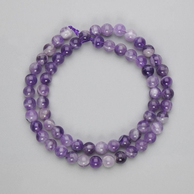 Amethyst beads smooth ball, 6.5 mm diameter, 39 cm length on thread
