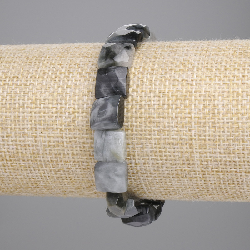 Hawk's Eye Bracelet Faceted Square, 9–10 × 9–10 mm ± (stretch), Length 18 cm