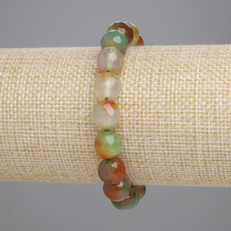 Bracelet Brazilian Agate with Faceted Beads, 9.5 mm Diameter, 18 cm Length, Stretch