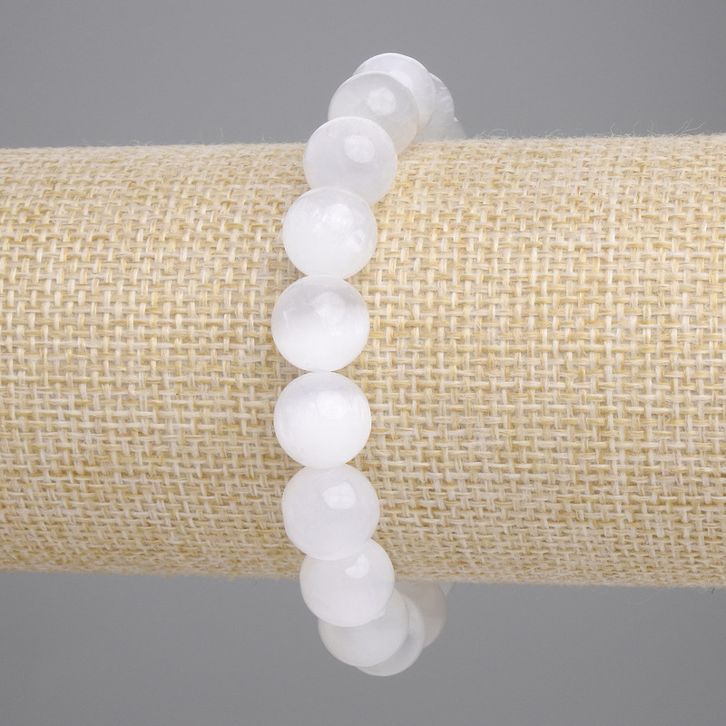 Selenite bracelet with smooth beads, 10 mm diameter, 18 cm length, elastic