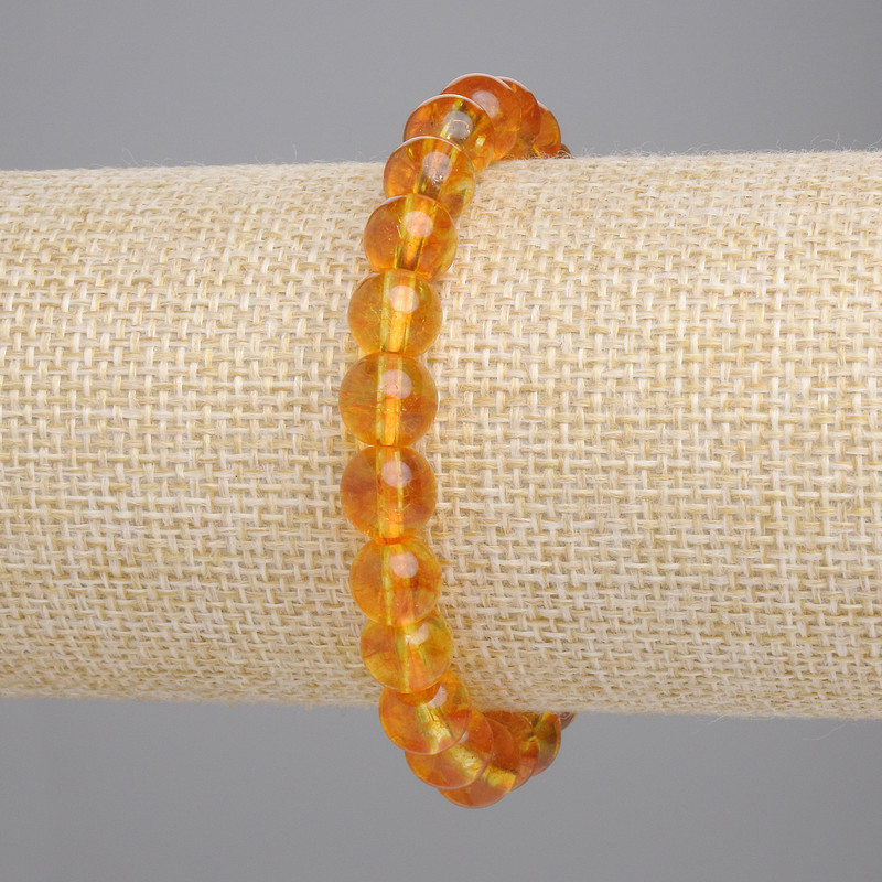 Citrine Bracelet with Smooth Beads, 8 mm Diameter, 18 cm Length, Stretch