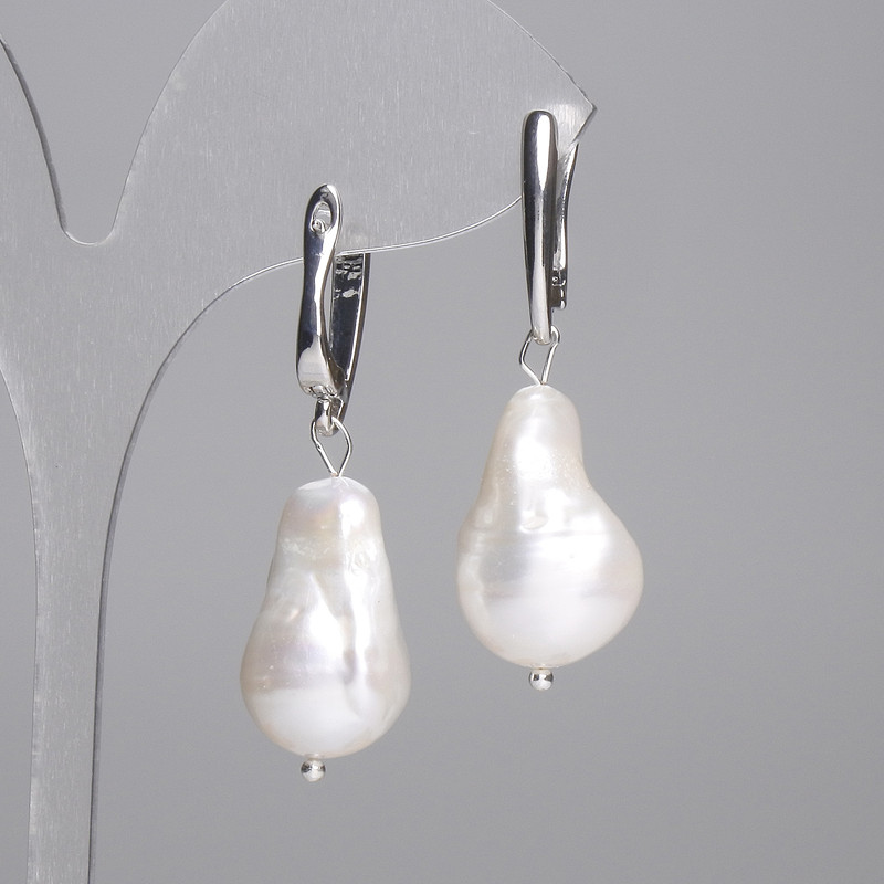 Baroque Pearl Earrings 21x12mm, length approx. 42mm