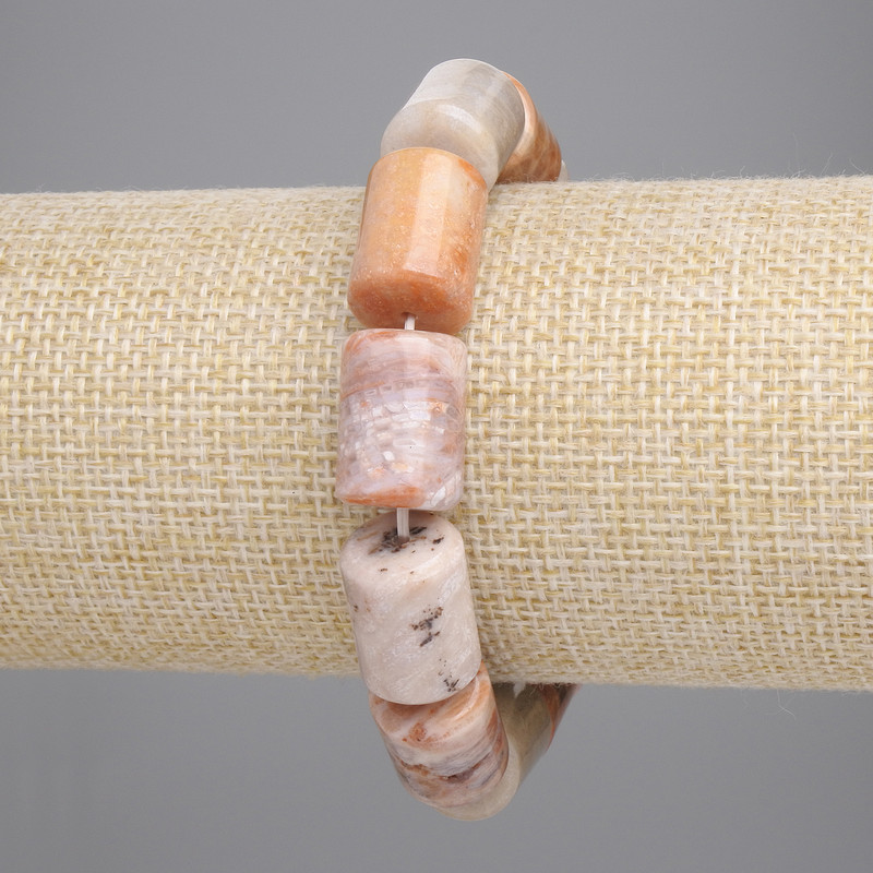Fossilized Coral Bracelet with Cylindrical Beads, diameter 16–17×11 mm, 5–12 mm, length 18 cm, stretchy