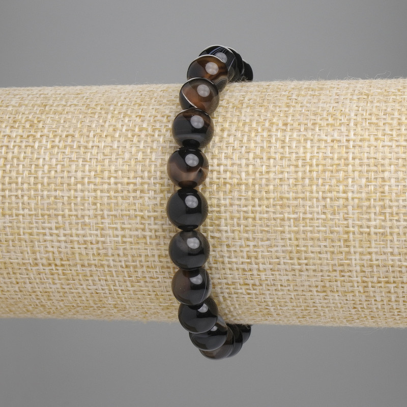 Agate Bracelet with Smooth Round Beads, 8mm, 18 cm, Elastic