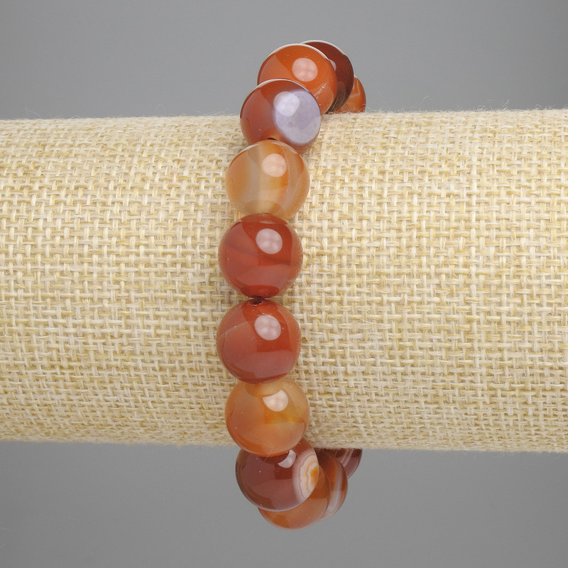 Agate bracelet with smooth round beads, 12 mm diameter, length about 18 cm, stretch