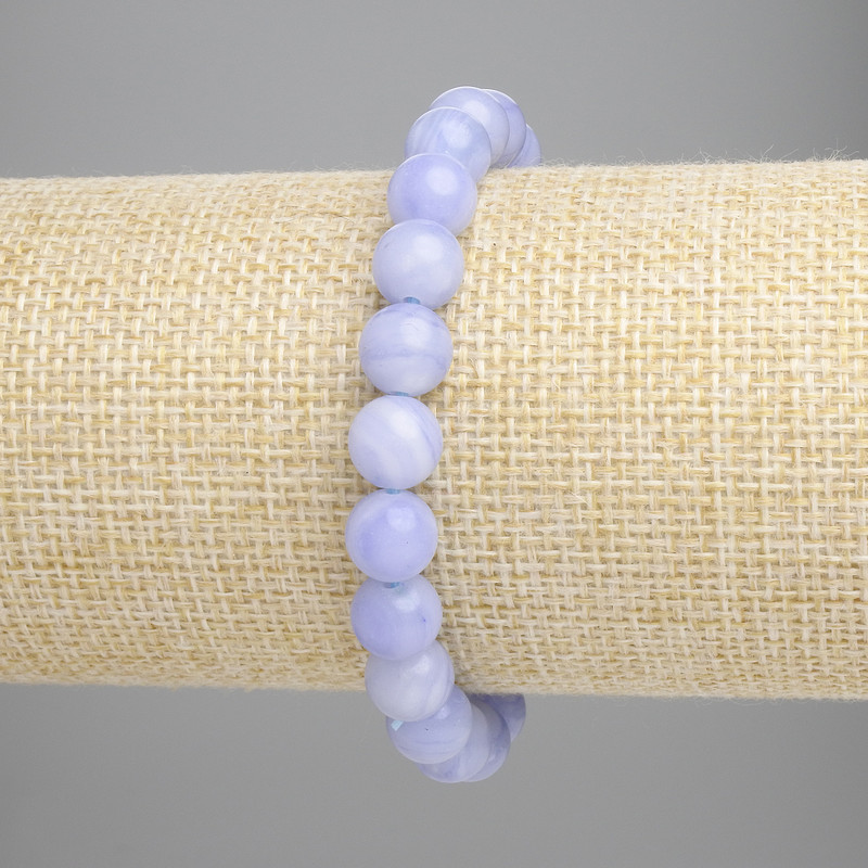Blue Agate Bracelet with Smooth Beads, 8 mm Diameter ± (Stretch), Length approx. 18 cm