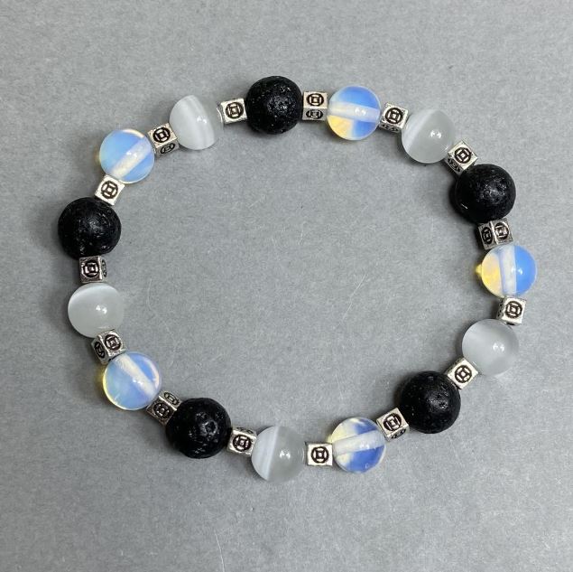 Opalite Bracelet with Lava and Cat's Eye